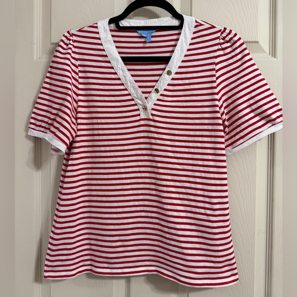 Draper James Red and White Puff Sleeve T-Shirt